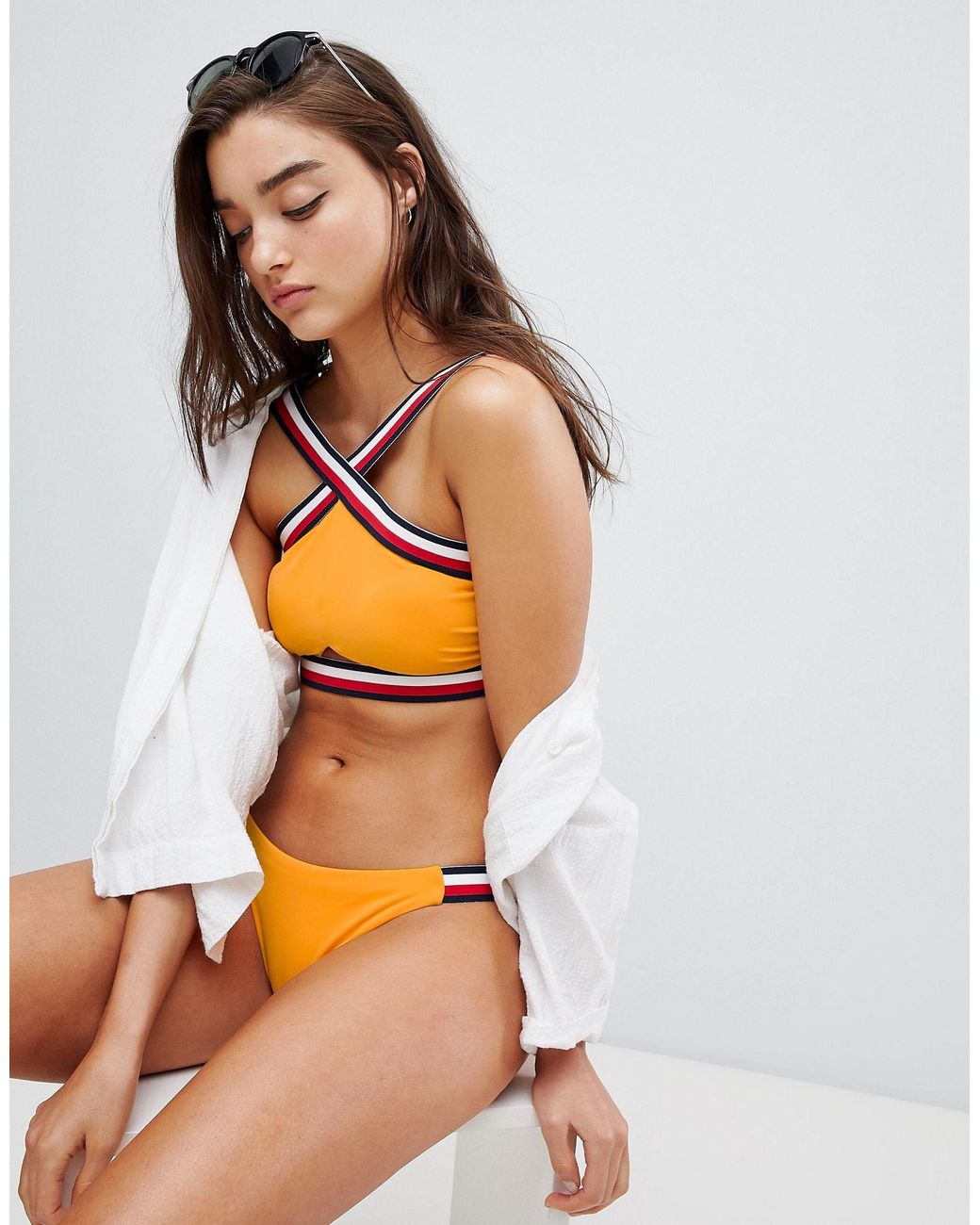 tommy hilfiger yellow crop top