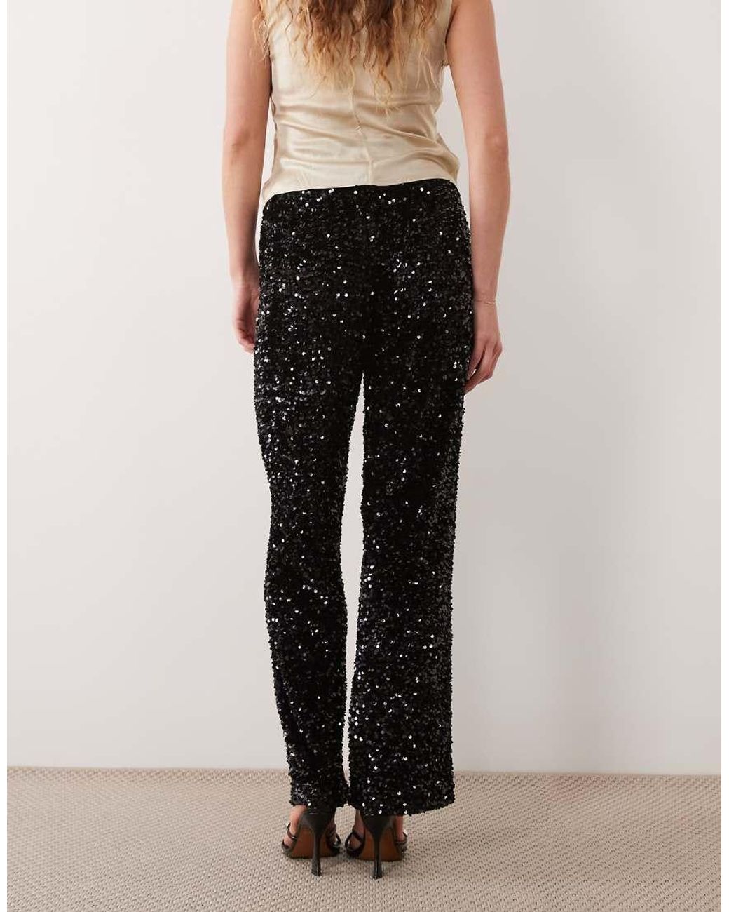 Pieces Black Wide Leg Velour Sequin Trousers