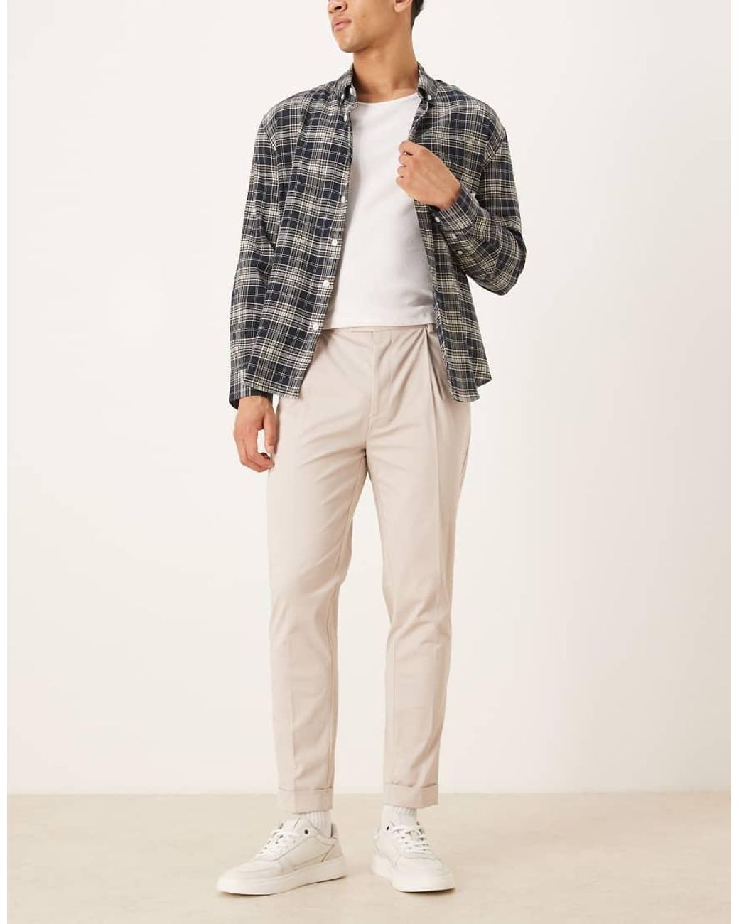 ASOS Natural Tailored Cotton Rich Tapered Chino Pants for men