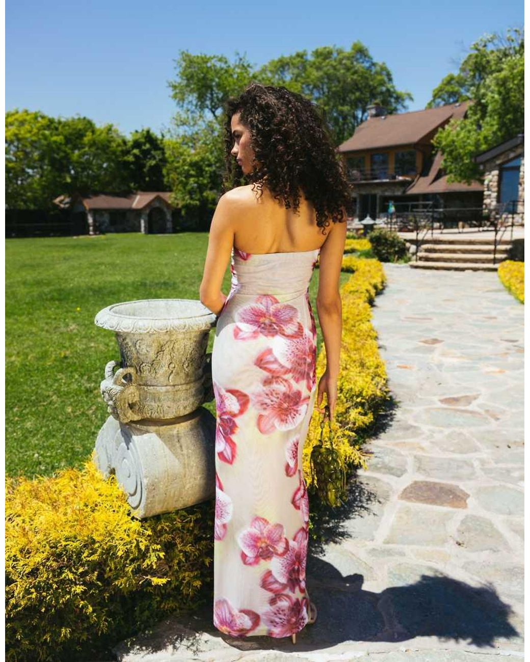 ASOS Pink Sheer Mesh Bandeau Maxi Dress
