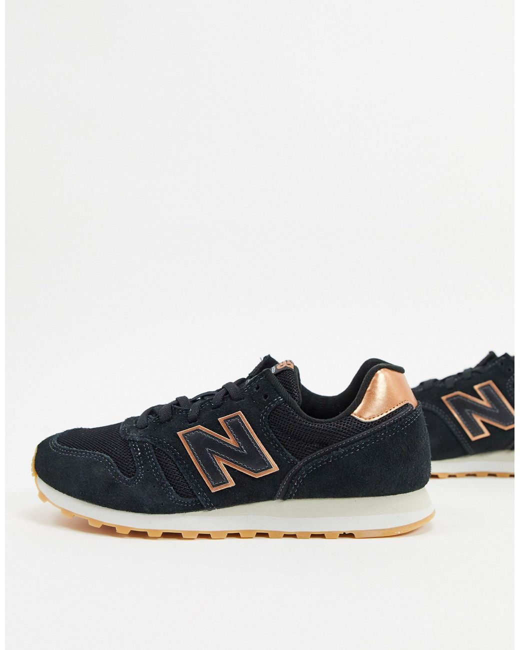 New Balance Suede 373 Womens Black / Rose Gold Trainers | Lyst