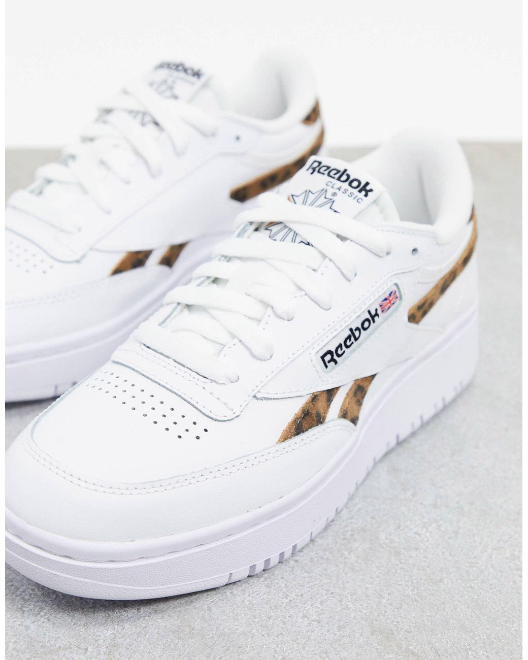 Reebok Club C Double Trainers With Leopard Print Detail Exclusive To Asos  in White | Lyst Australia