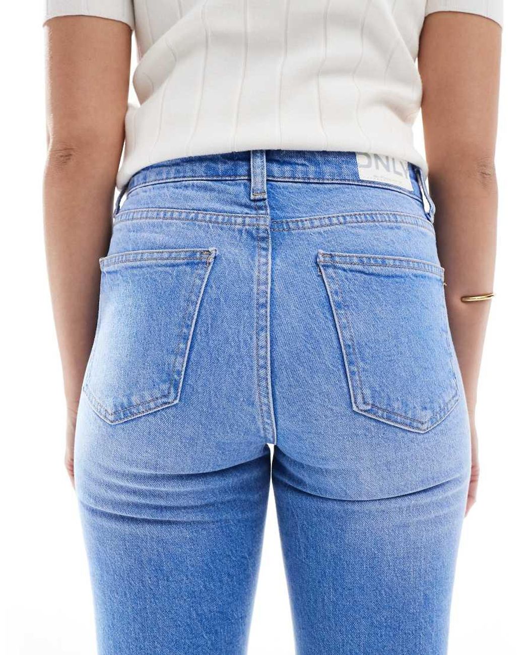 ONLY Blue Emily High Waisted Straight Leg Jeans With Slight Distressing