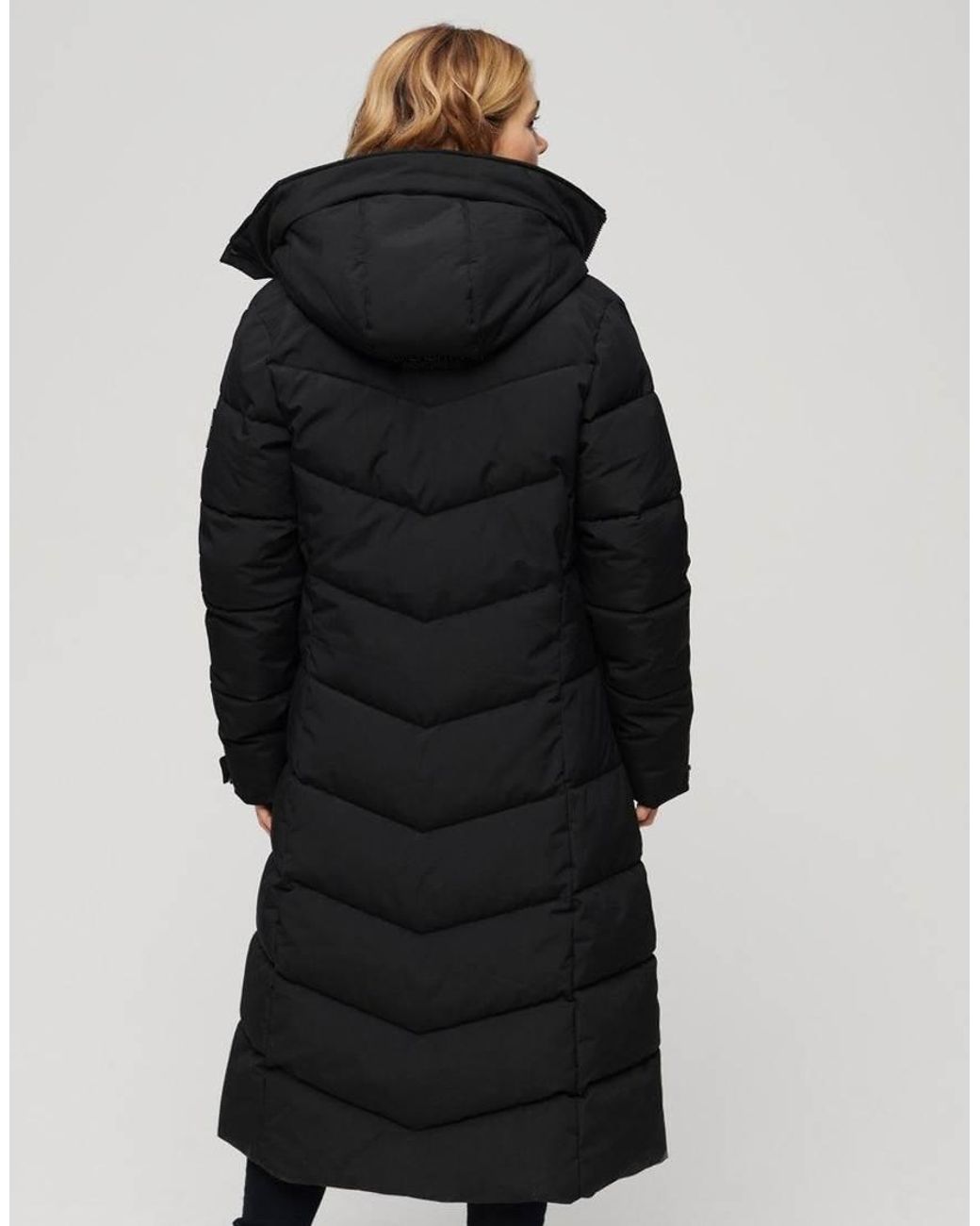 Superdry Black City Chevron Padded Longline Coat