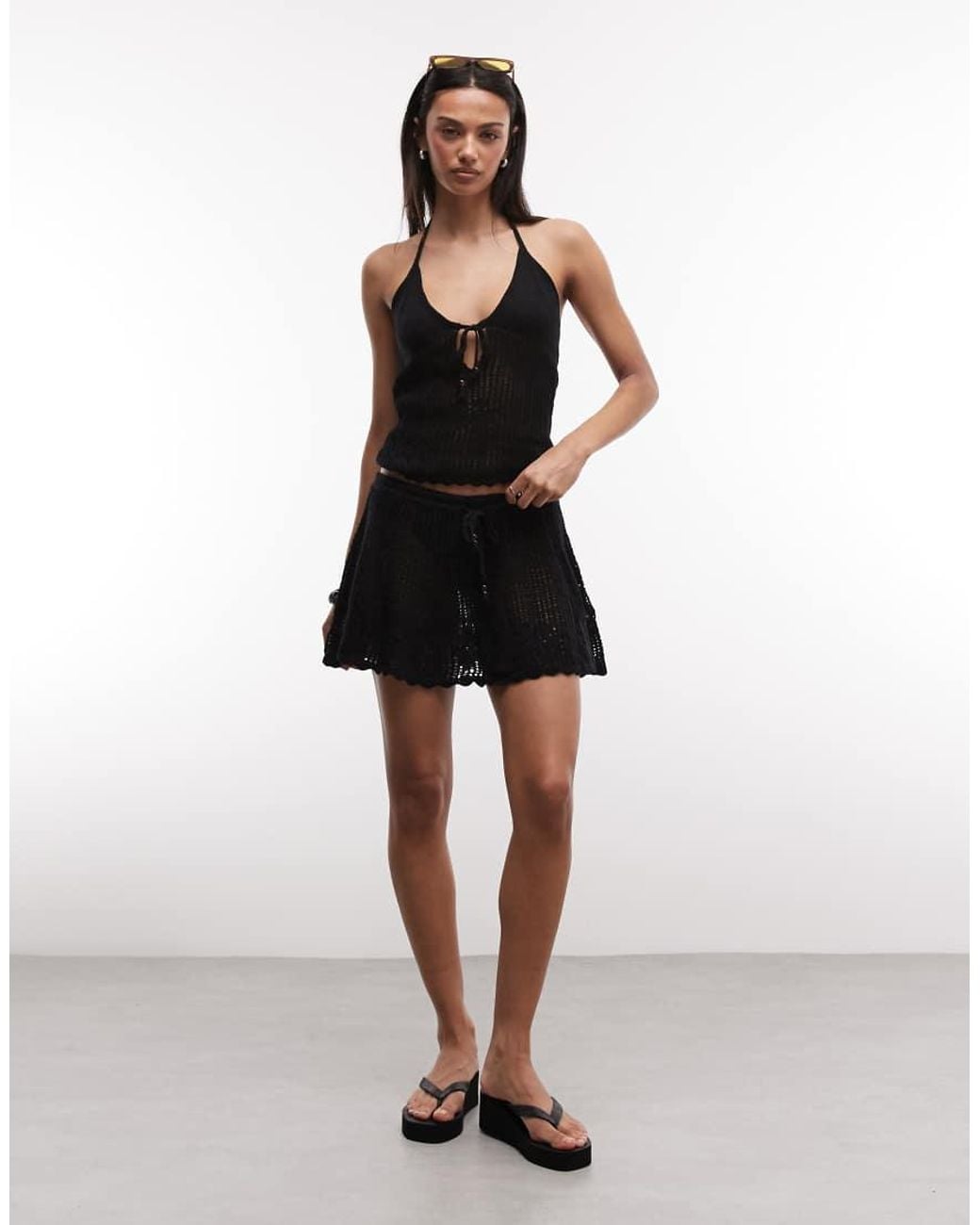 Monki Black Floral Crochet Top