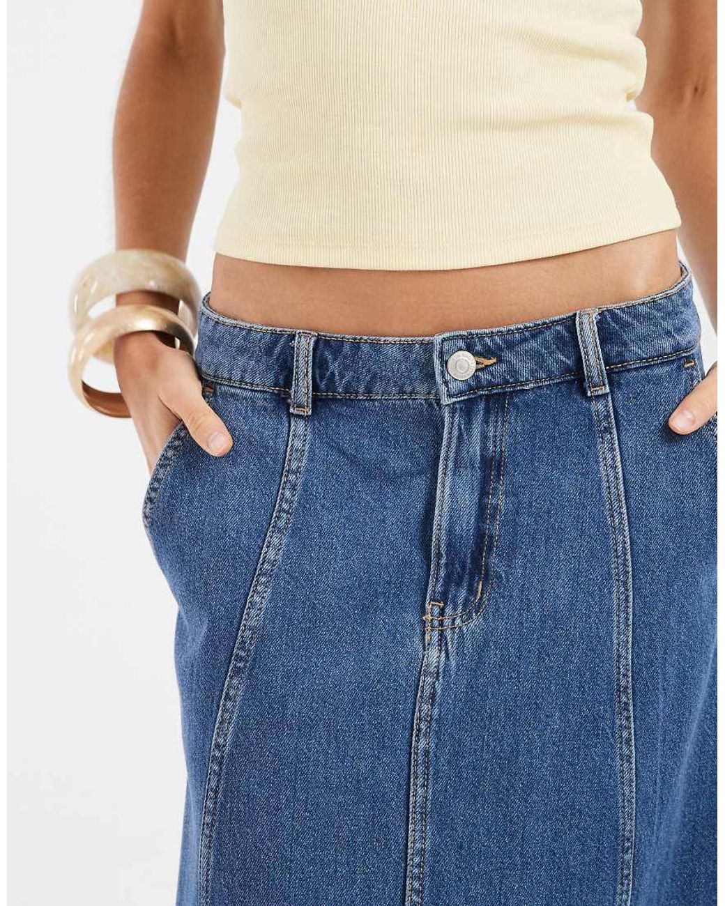 Vero Moda Blue Seam Detail A-line Denim Maxi Skirt