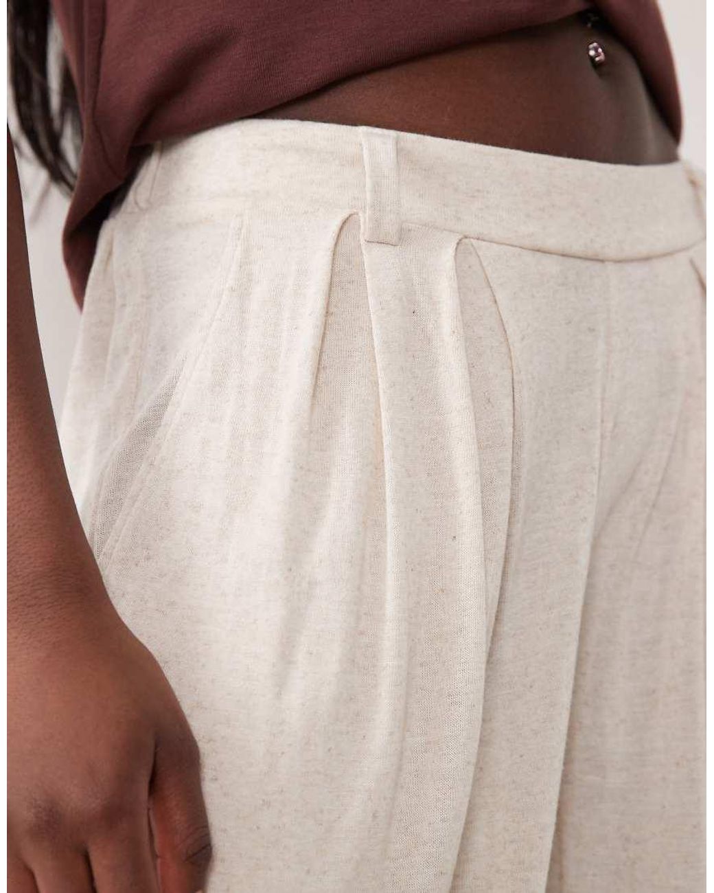 ASOS Natural Viscose Linen Blend Super Wide Leg Pants