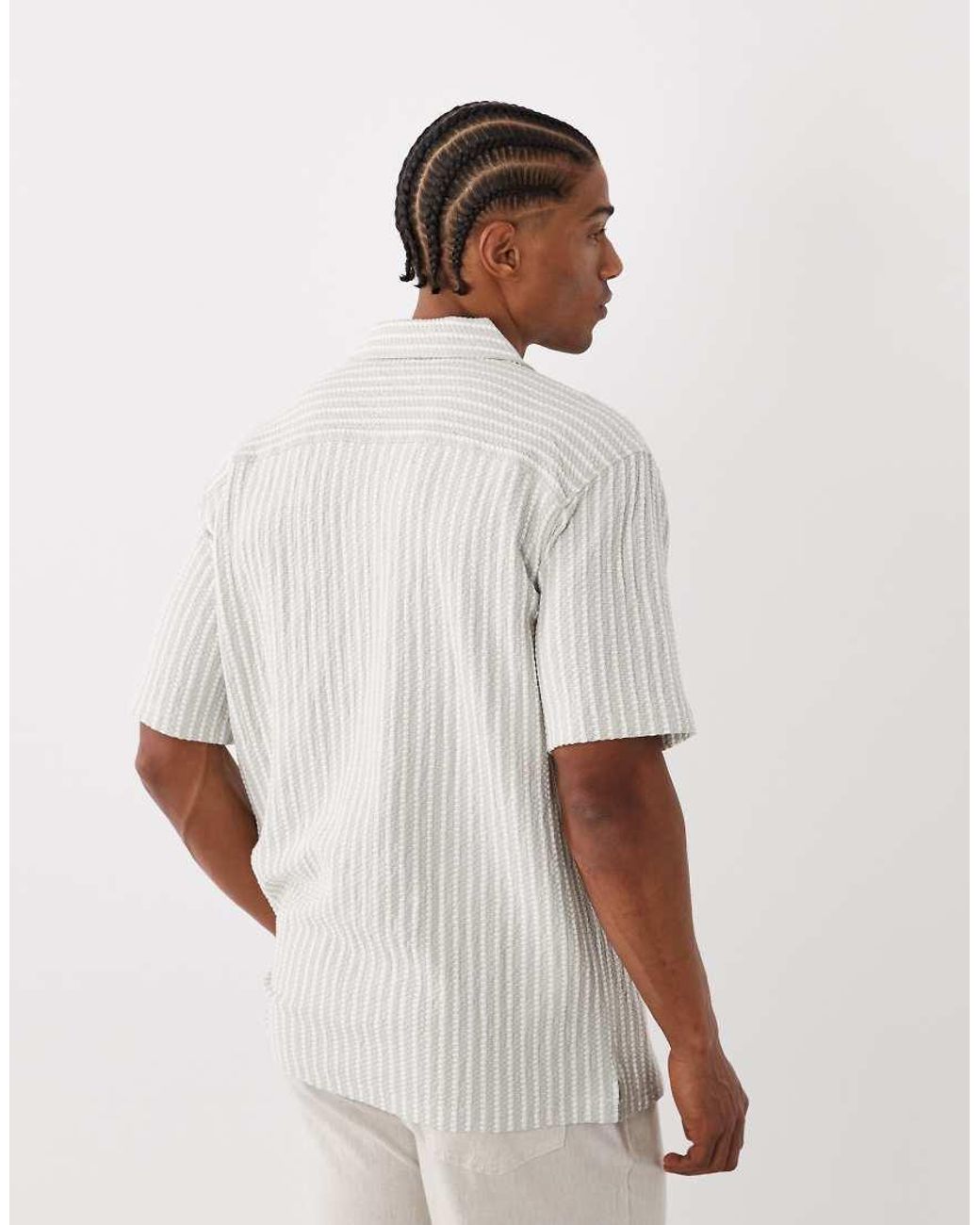 Jack & Jones White Premium Striped Short Sleeve Shirt for men