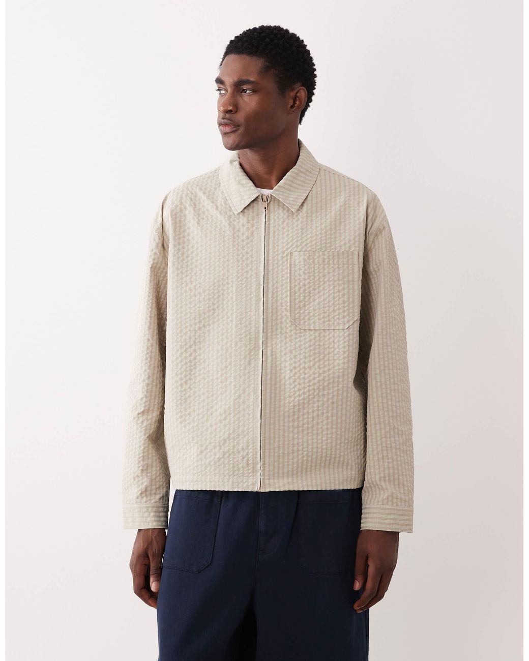 ASOS Natural Textured Harrington Jacket for men