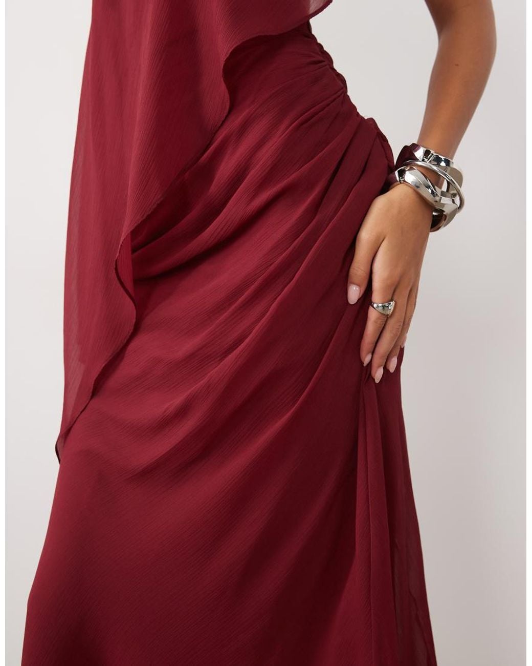 ASOS Red Draped Batwing Asymmetric One Sleeve Maxi Dress