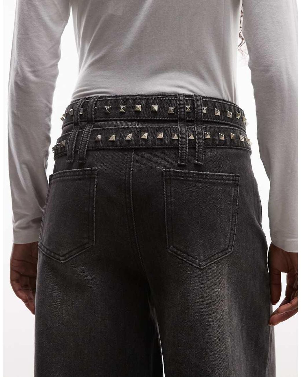 Liquor N Poker White Double Belted Straight Leg Jeans