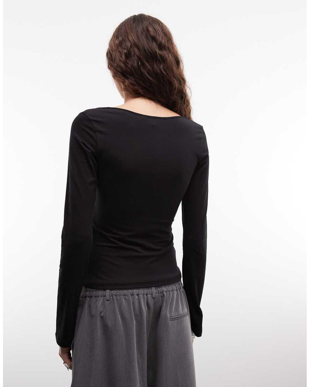Monki Black V-neck Long Sleeve Top
