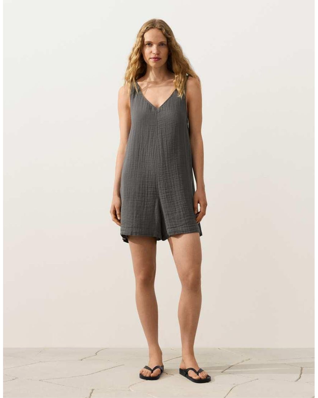 Oysho Gray Short 100% Cotton Jumpsuit