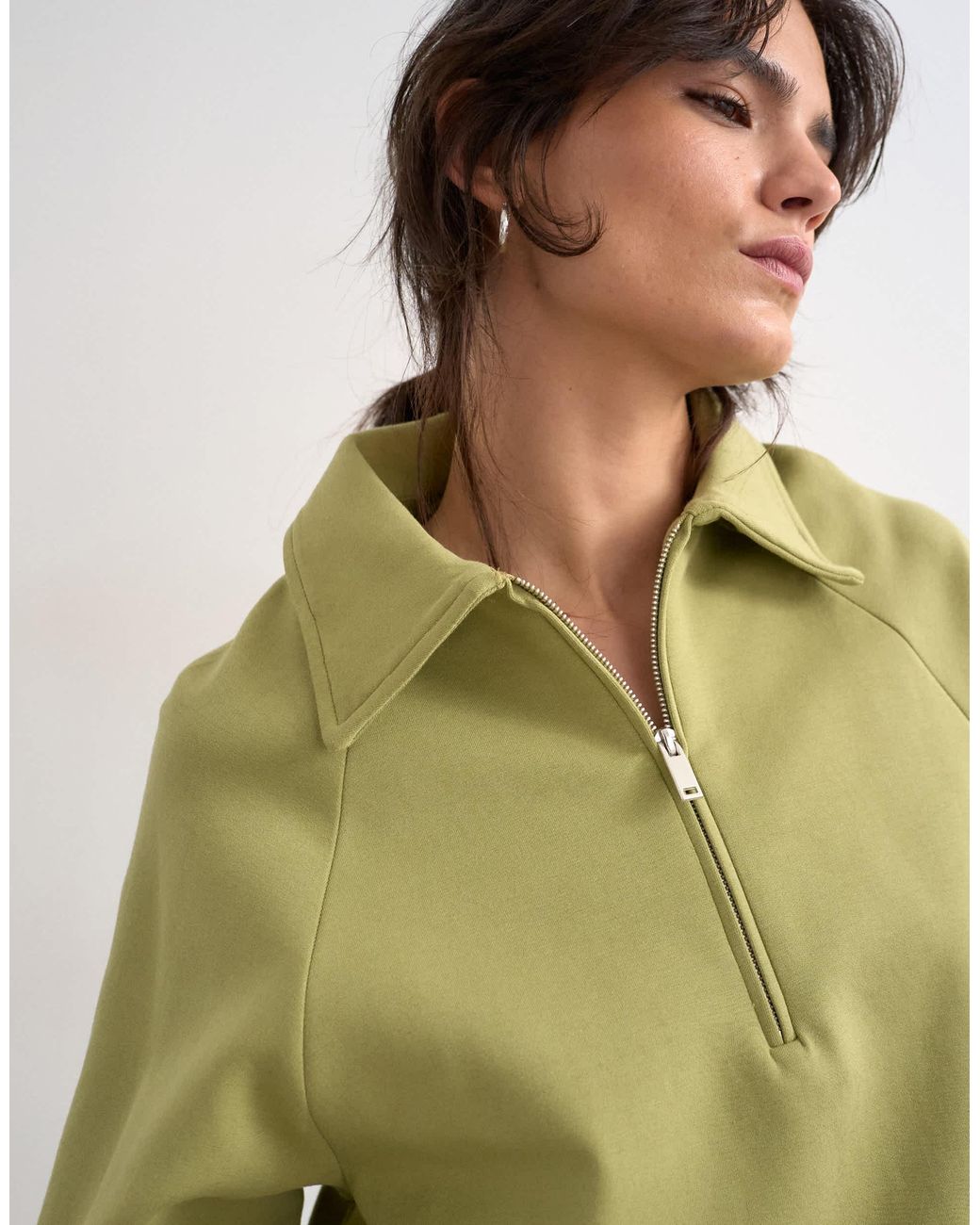TOPSHOP Green Interlock Bubble Hem Polo Quarter Zip Sweat