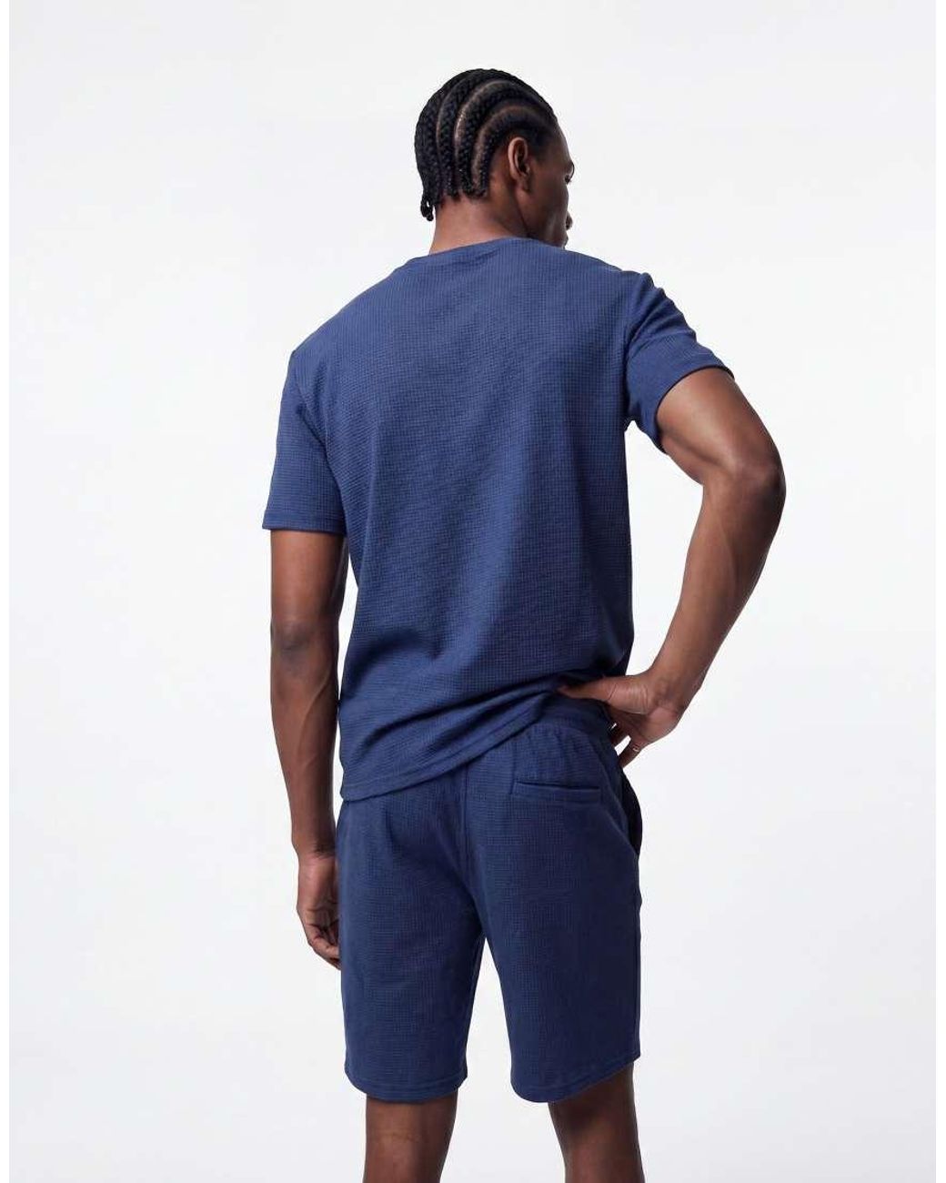 Only & Sons Blue Waffle Short Co-ord for men