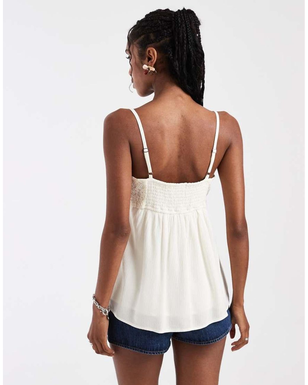 Hollister White V Neck Lace Godet Babydoll Cami Top