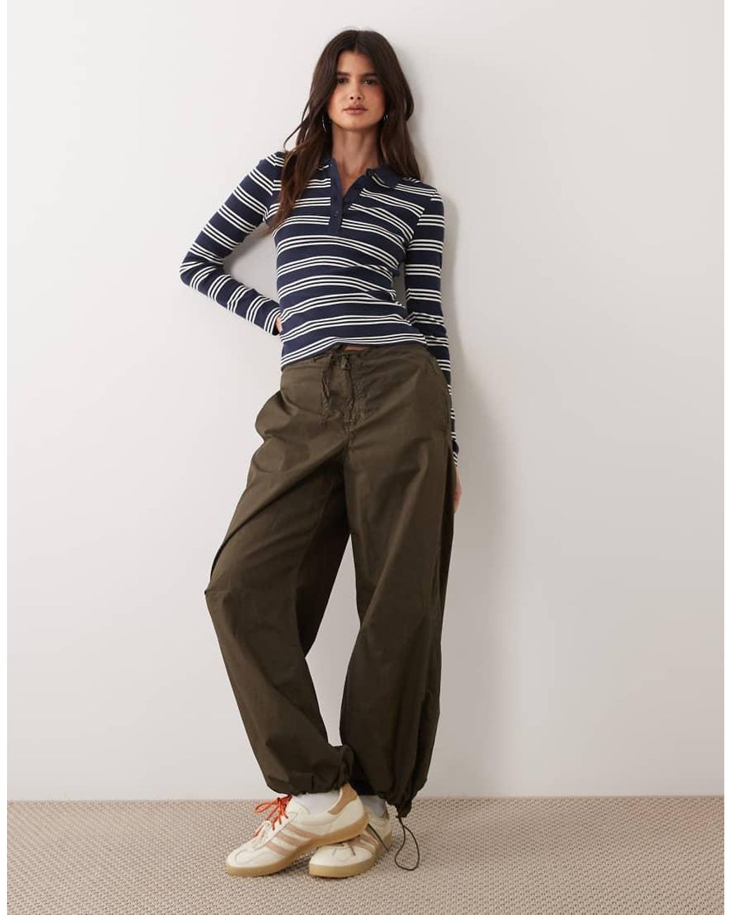 Brave Soul Multicolor Long Sleeve Ribbed Polo Top