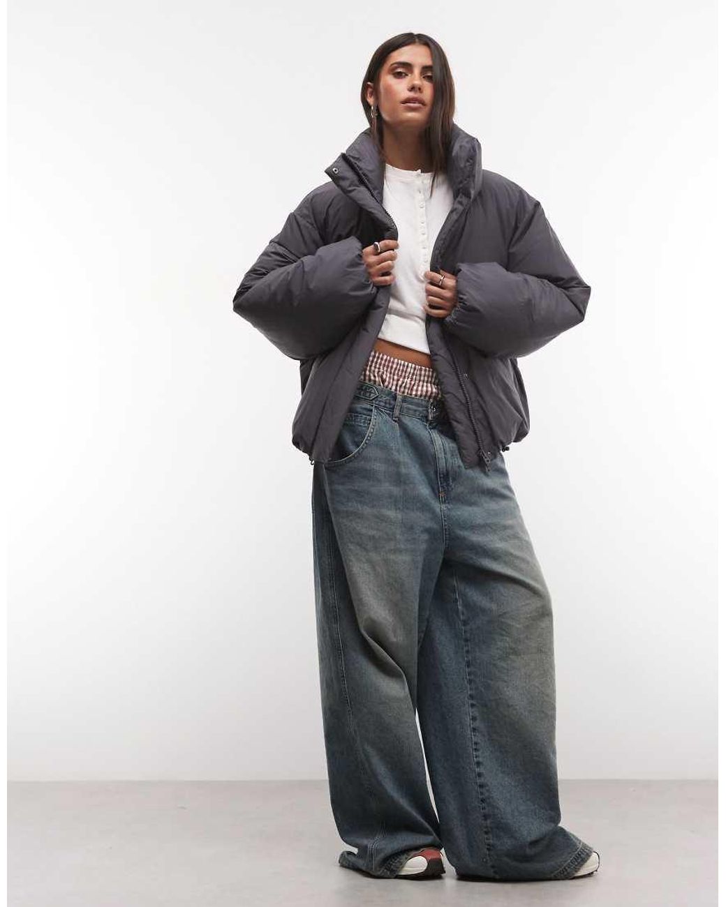 Weekday Blue High Neck Oversized Puffer Coat
