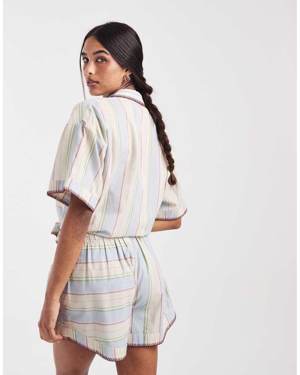ASOS White Sasha Beach Short Co Ord With Stitch Detail