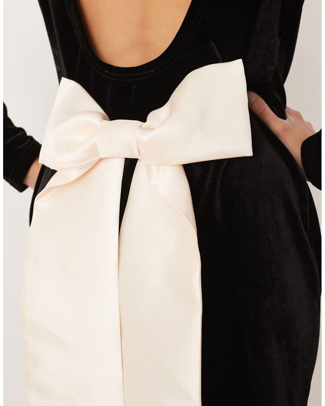 Never Fully Dressed Natural Velvet Open Back Mini Dress With Detachable Bow