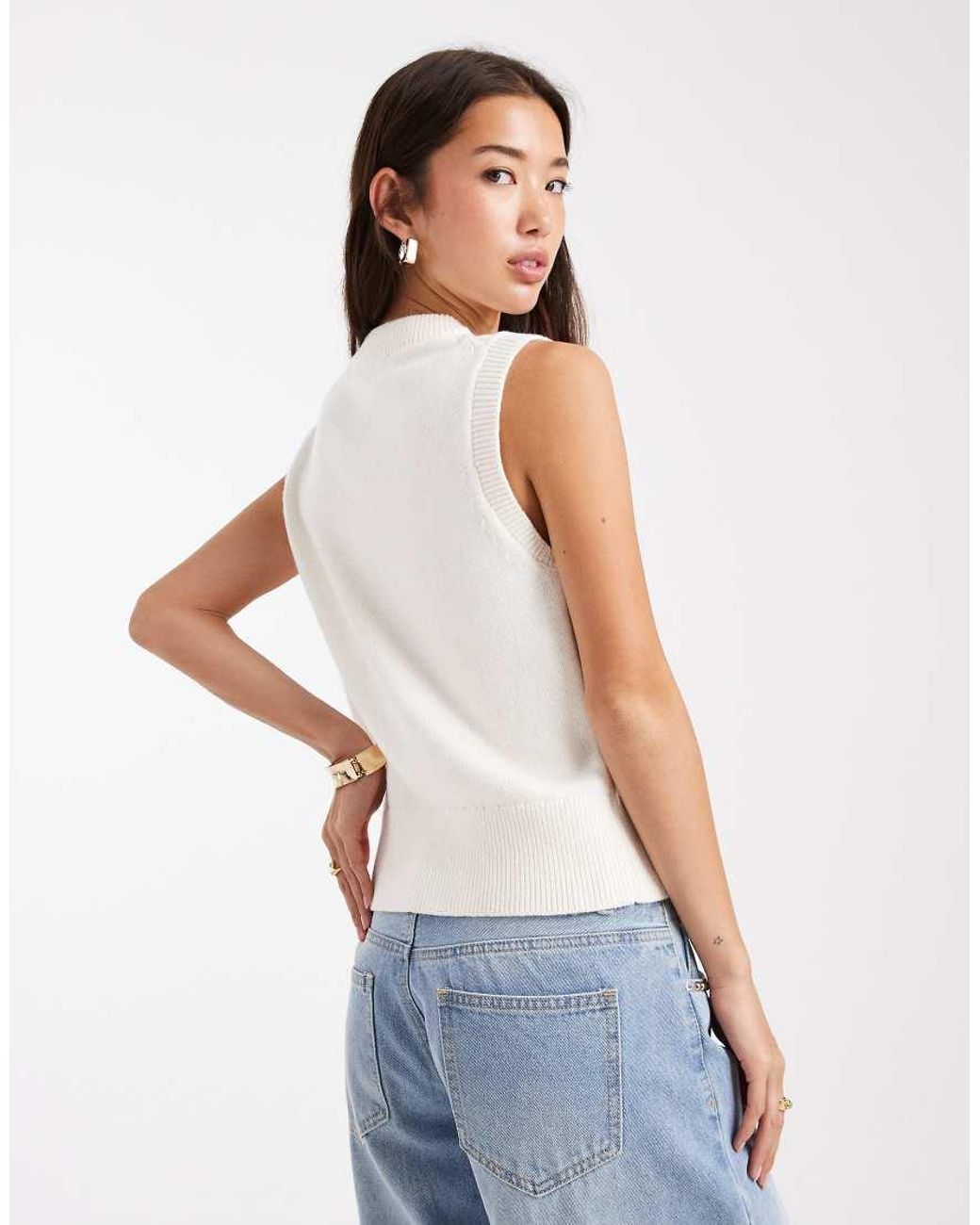 French Connection White Cable Knit Sweater Vest