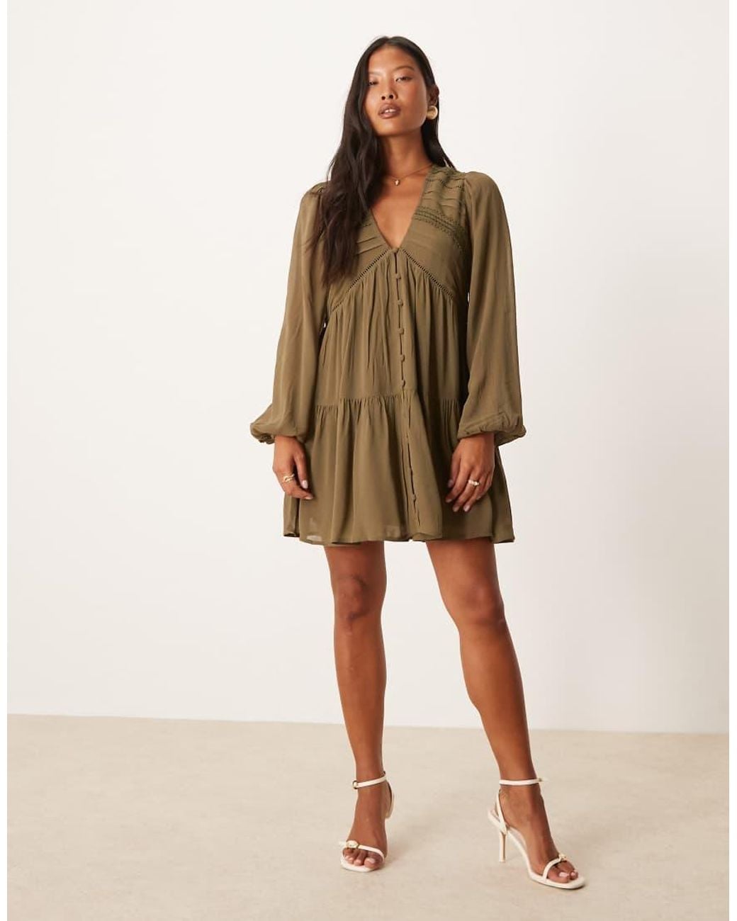 Nobody's Child Petite Brown Marley Boho V-Neck Mini Dress