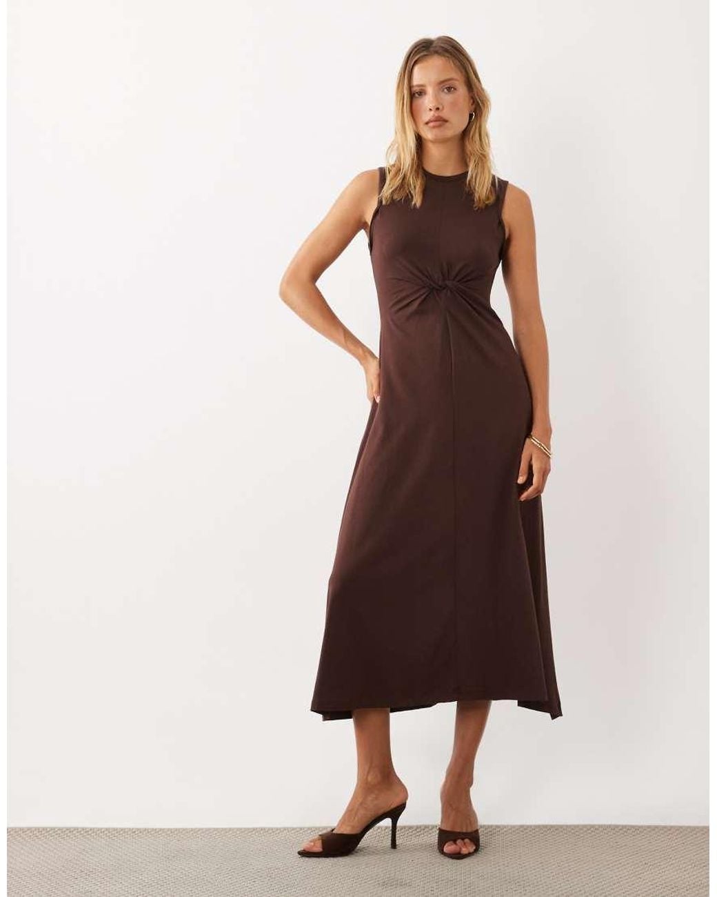 ASOS Brown Sleeveless Midaxi Dress With Knot Detail