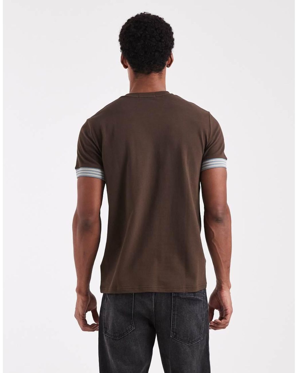 Fred Perry Brown Stripe Cuff T-Shirt for men