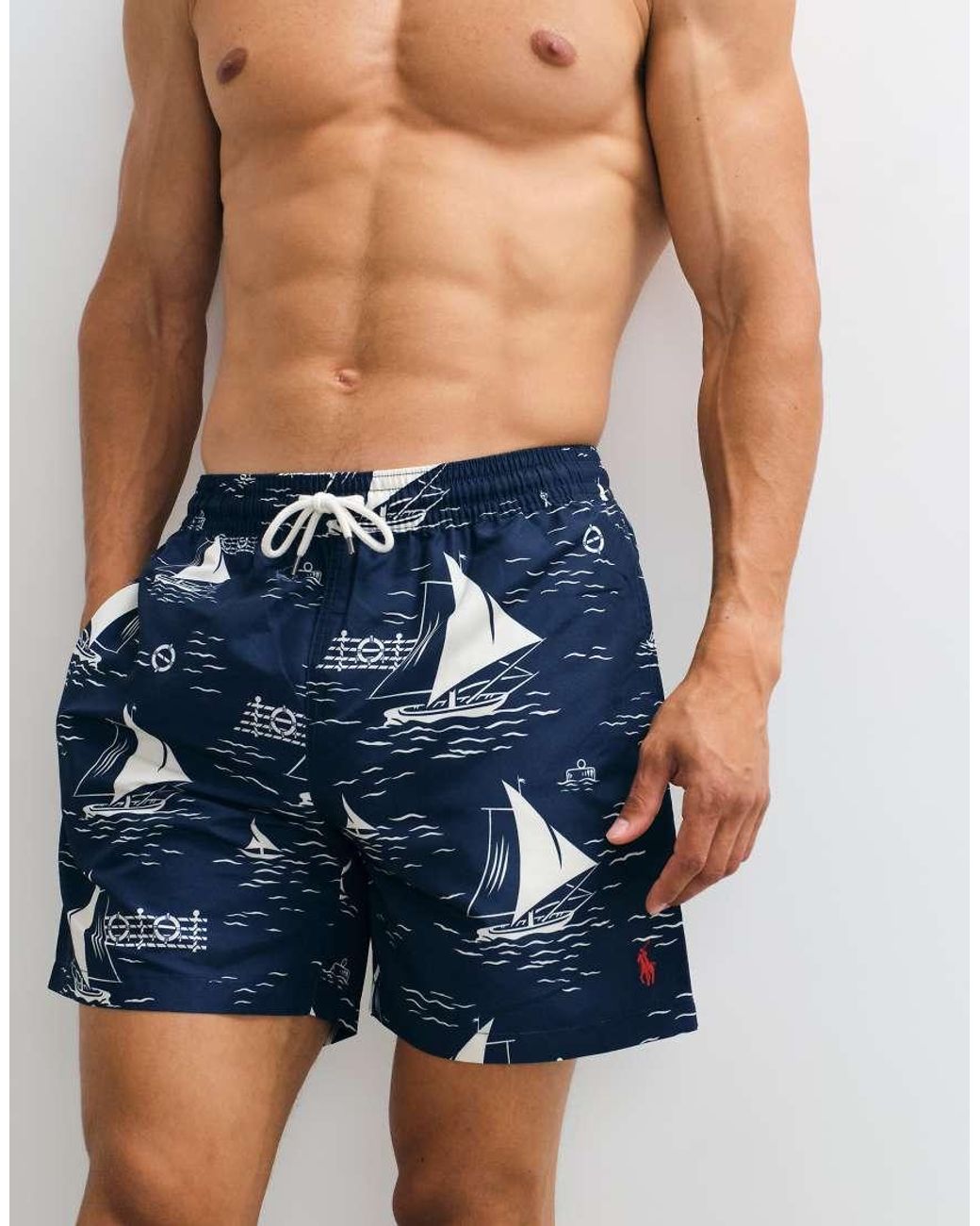Polo Ralph Lauren Blue Traveller Swim Trunks Sail Boat Print for men