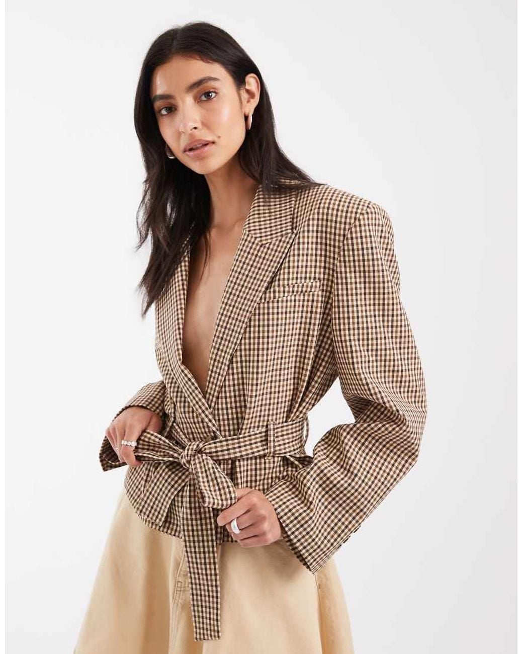 ASOS Natural Boxy Fit Belted Cropped Jacket
