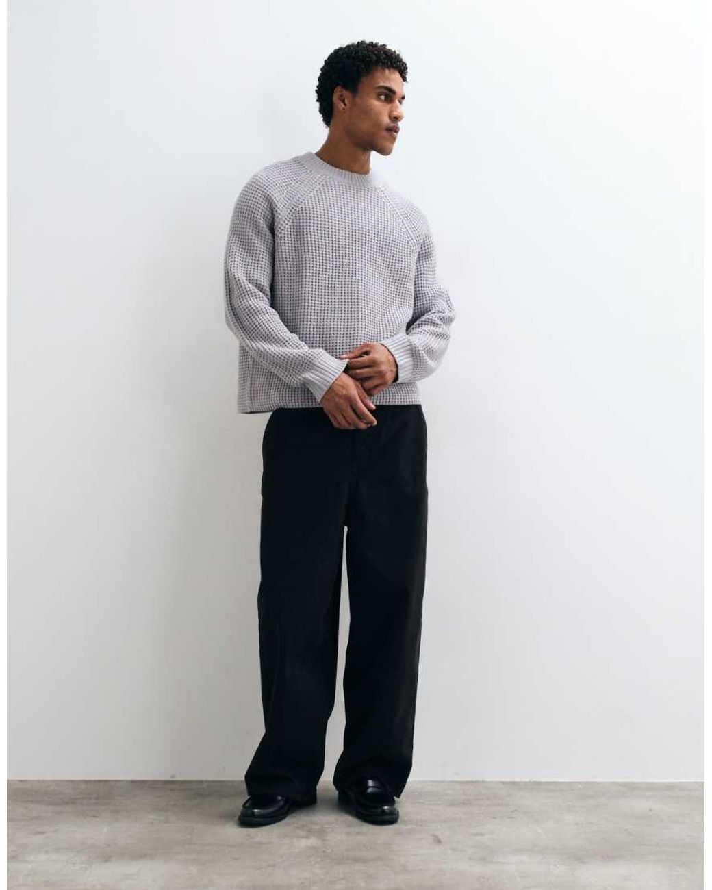 Collusion Gray Knitted Boxy Sweater Jumper for men