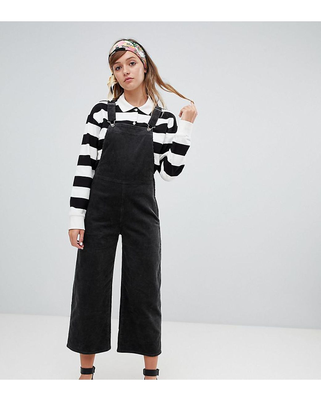 Monki Denim Cord Wide Leg Overalls in 