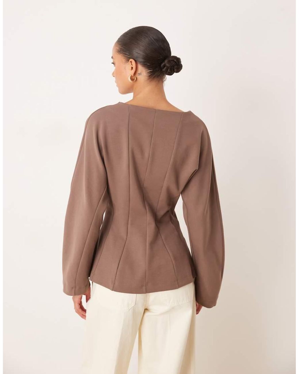 ASOS Brown Seam Detail Waisted Long Sleeve Tee