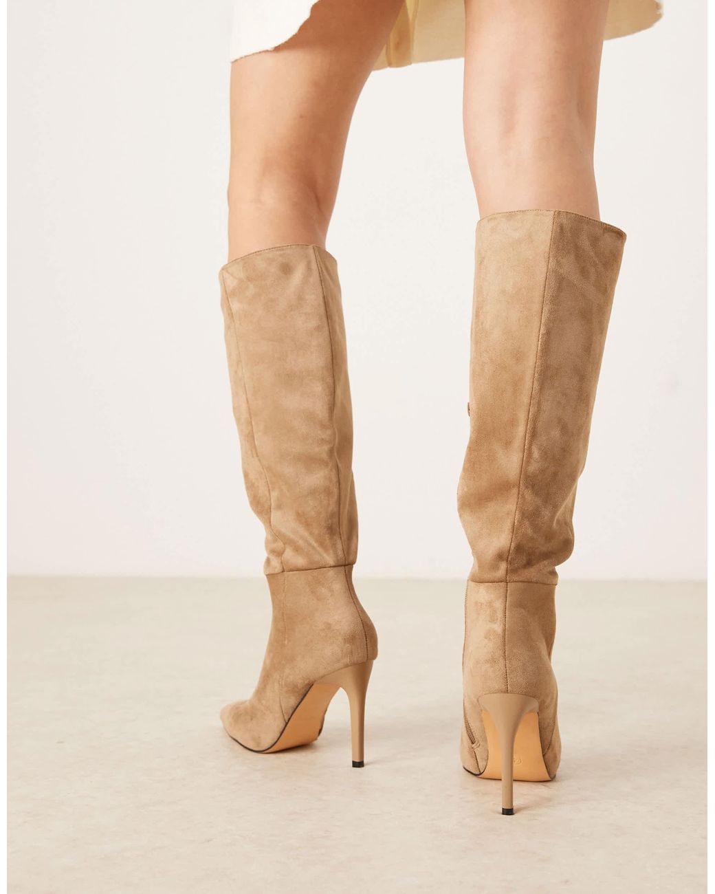 Glamorous Natural Pointed Toe Heeled Knee Boots