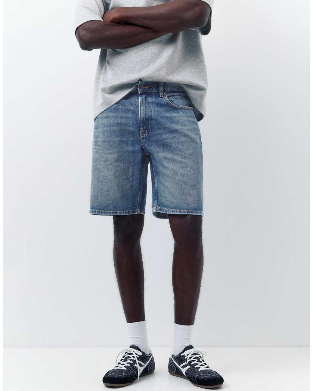 Pull&Bear White Standard Denim Bermuda Shorts for men