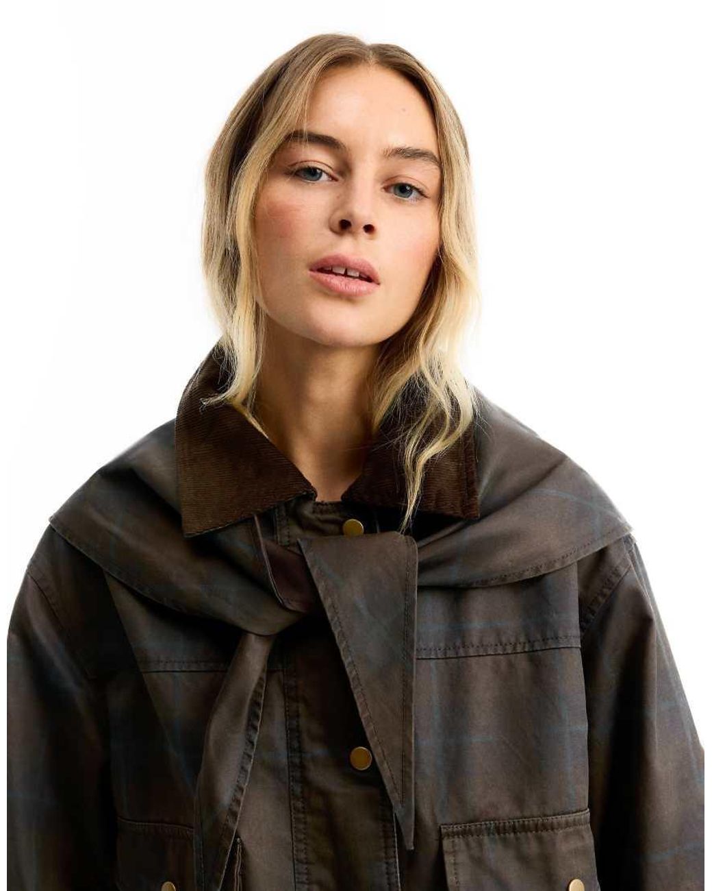 Bershka Black Waxed Corduroy Jacket With Scarf