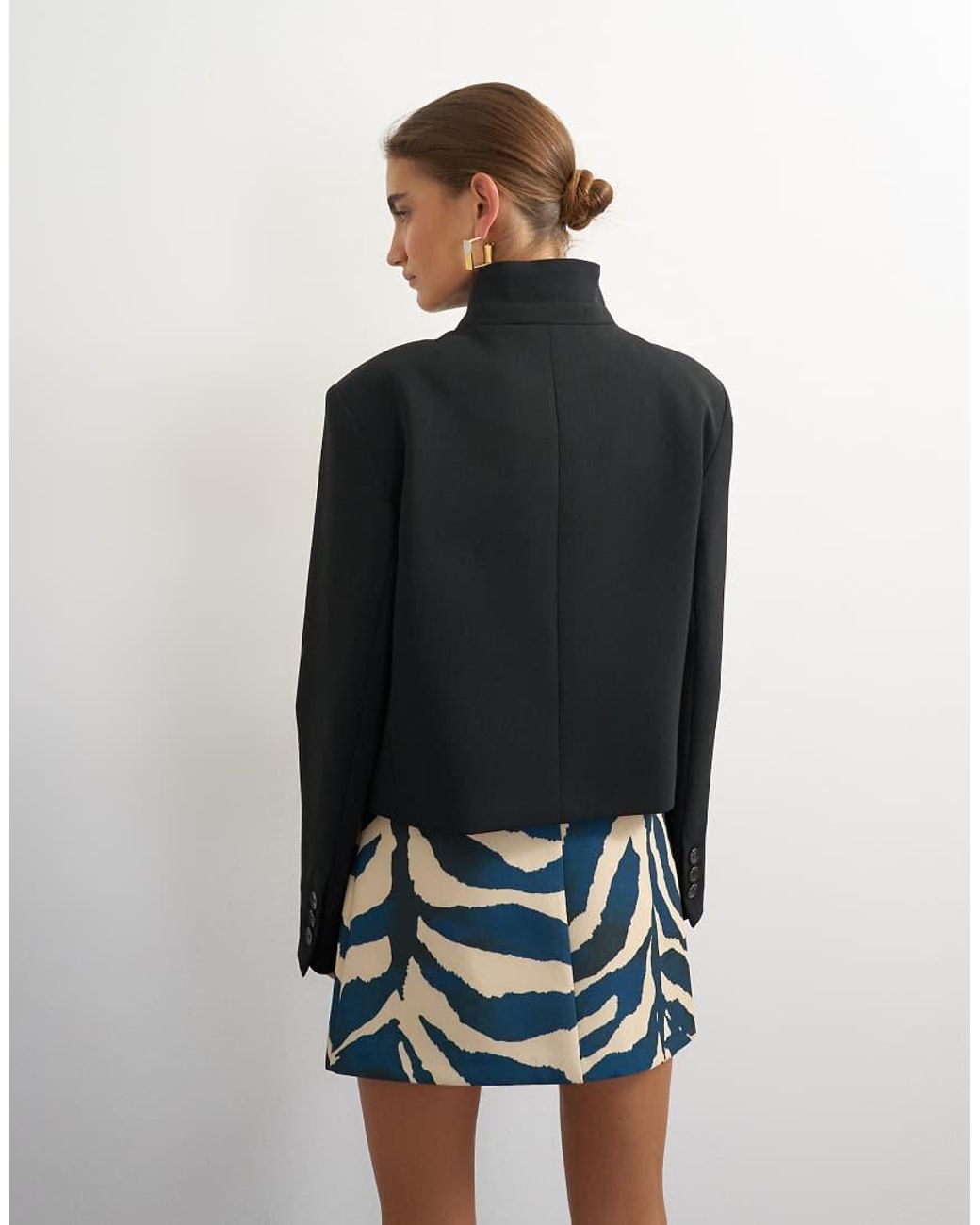 TOPSHOP Black Assymetric Neck Button Detail Blazer