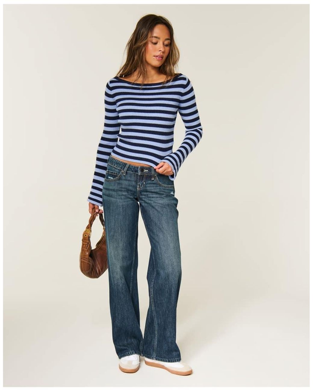 Hollister Blue Slash-Neck Bell Sleeve Sweater
