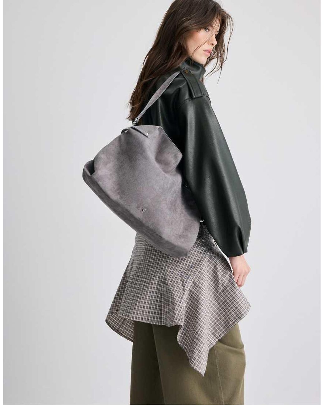 Stradivarius Gray Ruched Shoulder Bag