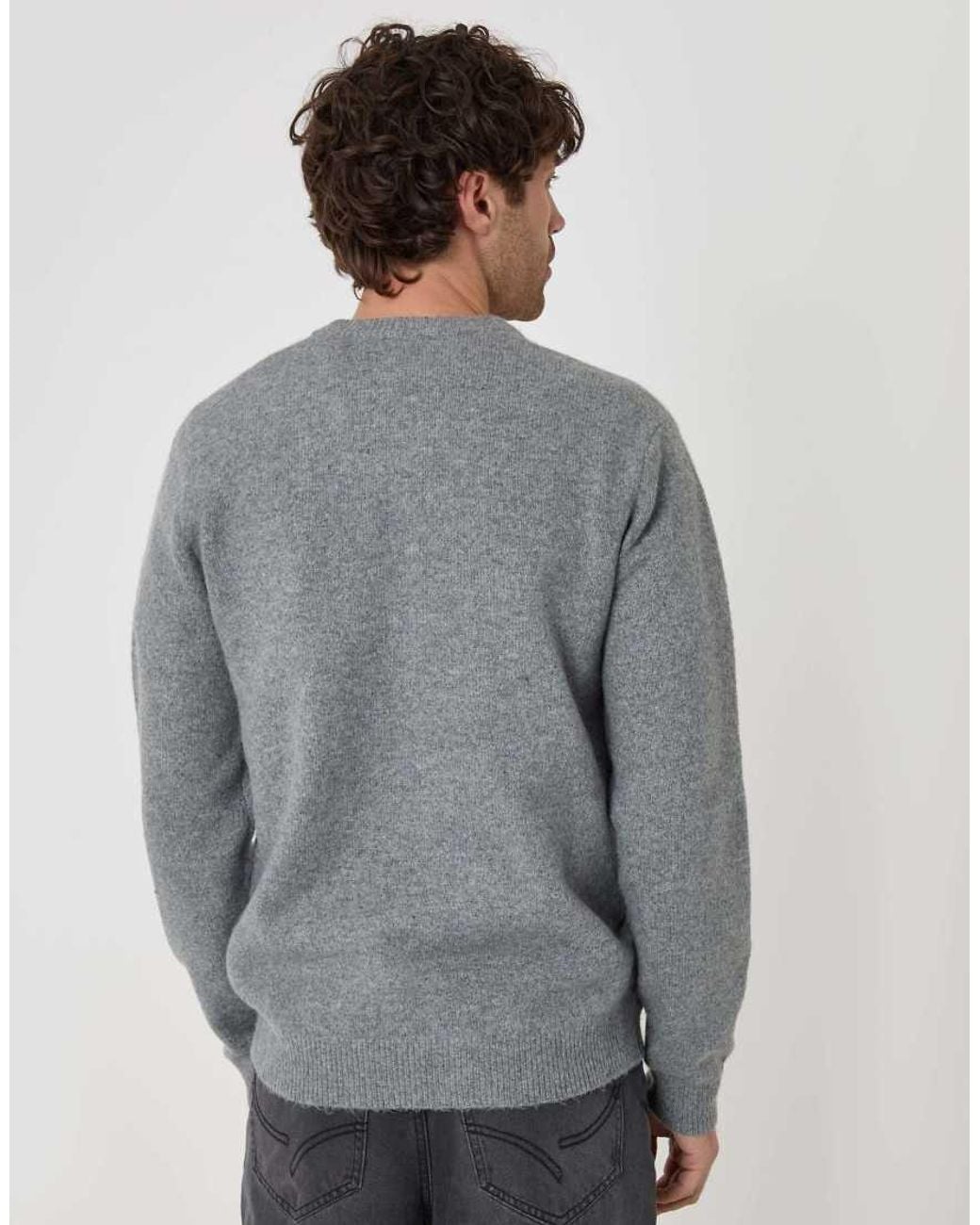 Threadbare Gray Soft V Neck Jumper for men
