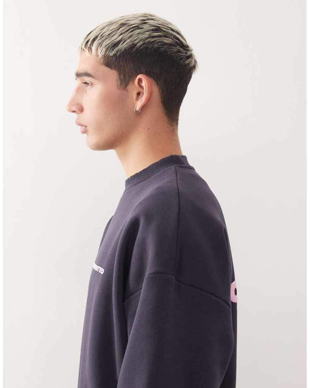 Prohibited Blue Oversized Boxy Fit Logo Jumper for men