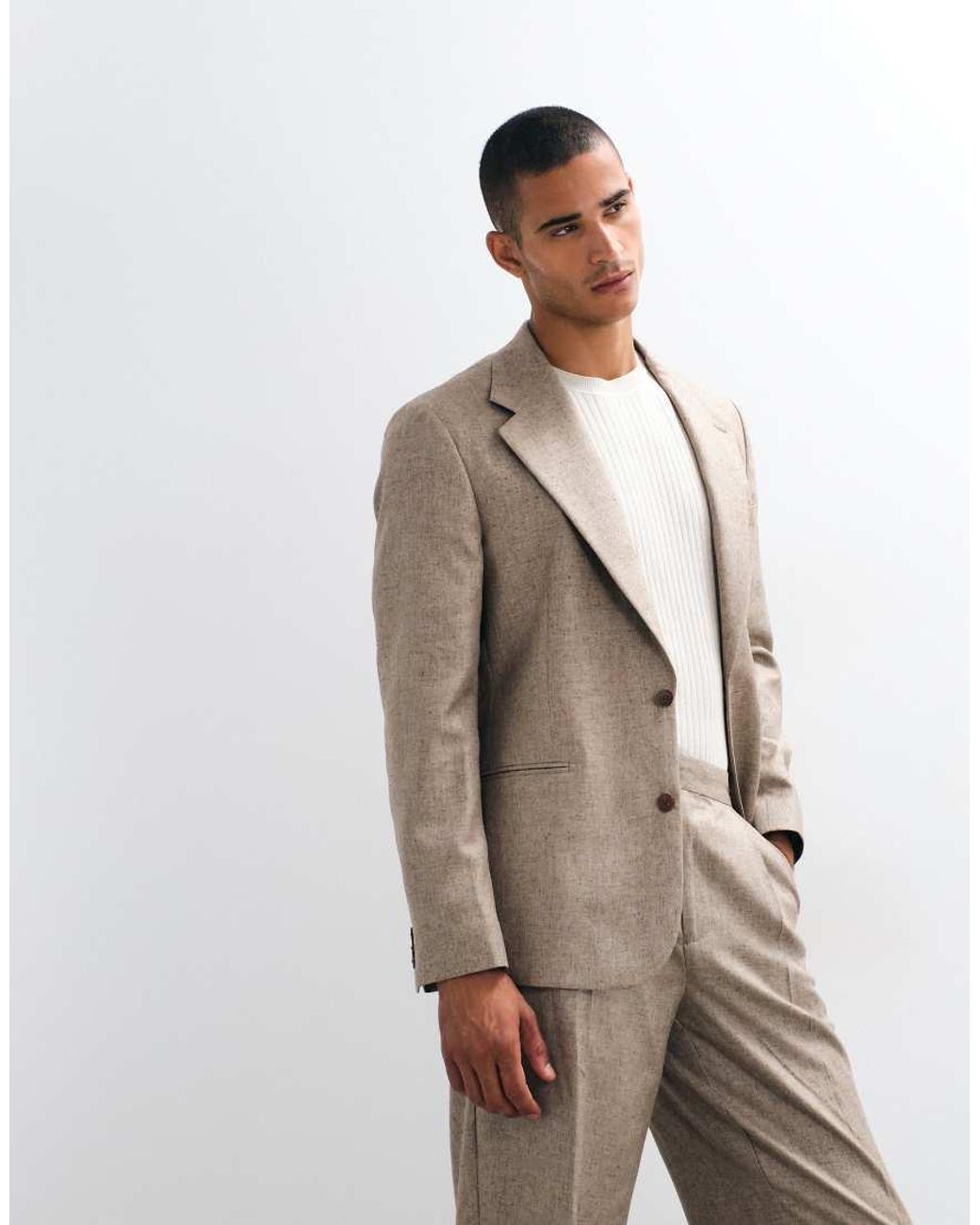 ASOS Natural Slim Melange Suit Jacket With Linen for men