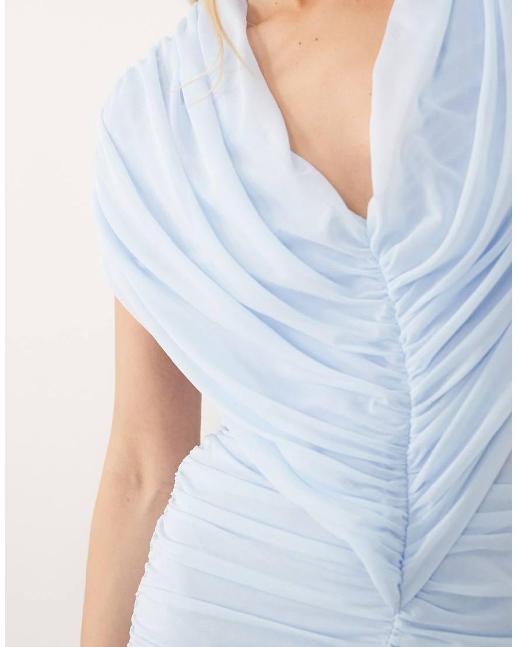 ASOS White Gathered Drape V Neck Stretch Chiffon Maxi Dress