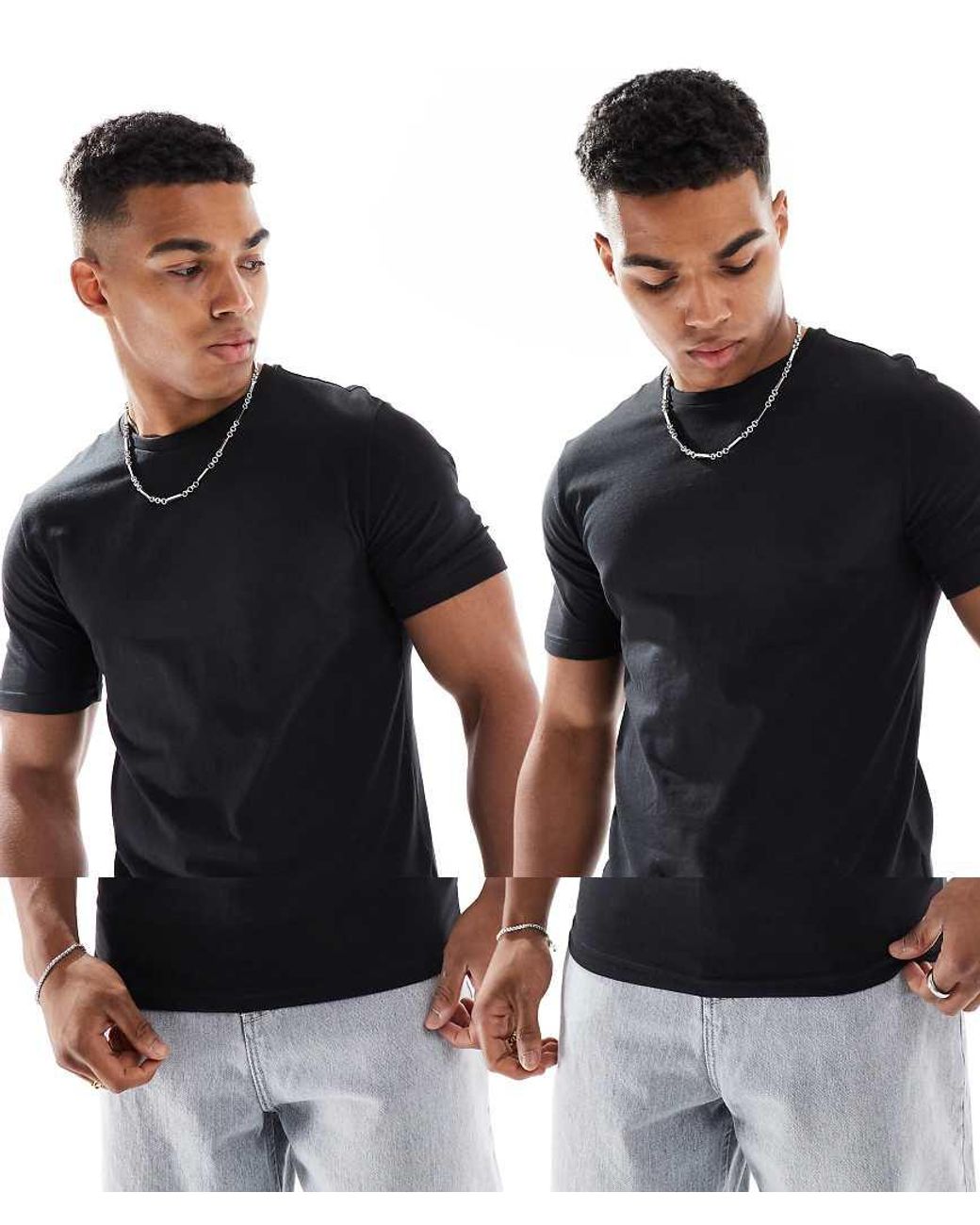 Pack De 2 Camisetas Negras Con Cuello Redondo De Only & Sons de hombre de color Black