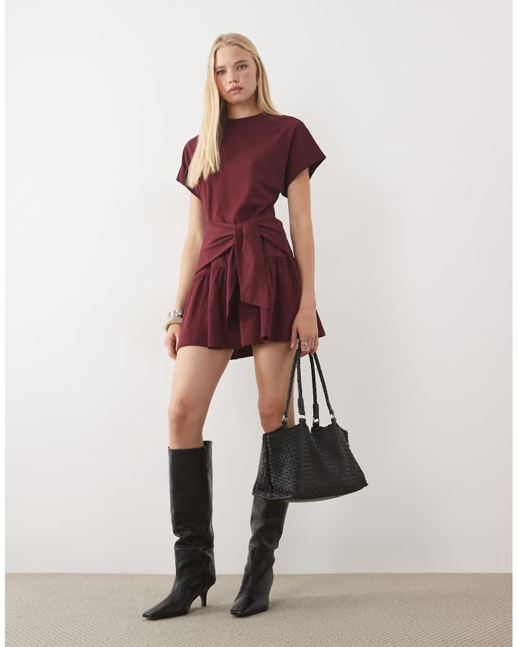 Miss Selfridge Red Tie Waisted Mini Dress