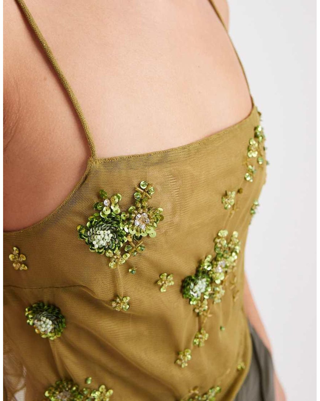 ASOS Green Scatter Sequin Mesh Cami Top