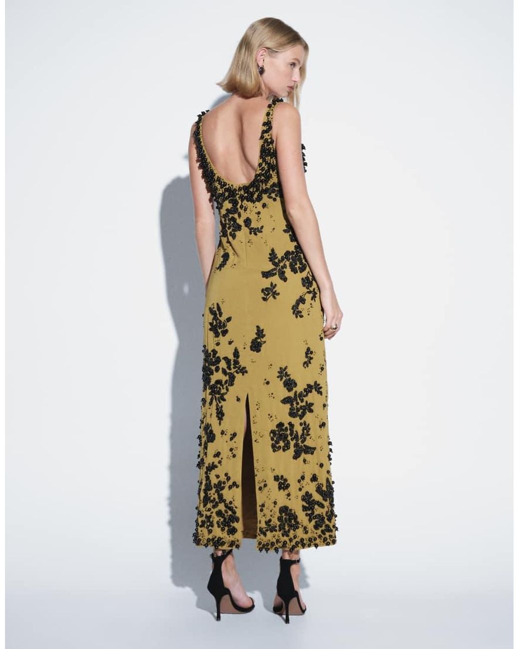 ASOS White Scoop Bias Cut Black Embellished Floral Maxi