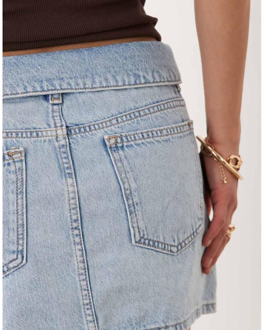 Mango Blue Teen 100% Cotton Folded Waist Denim Mini Skirt