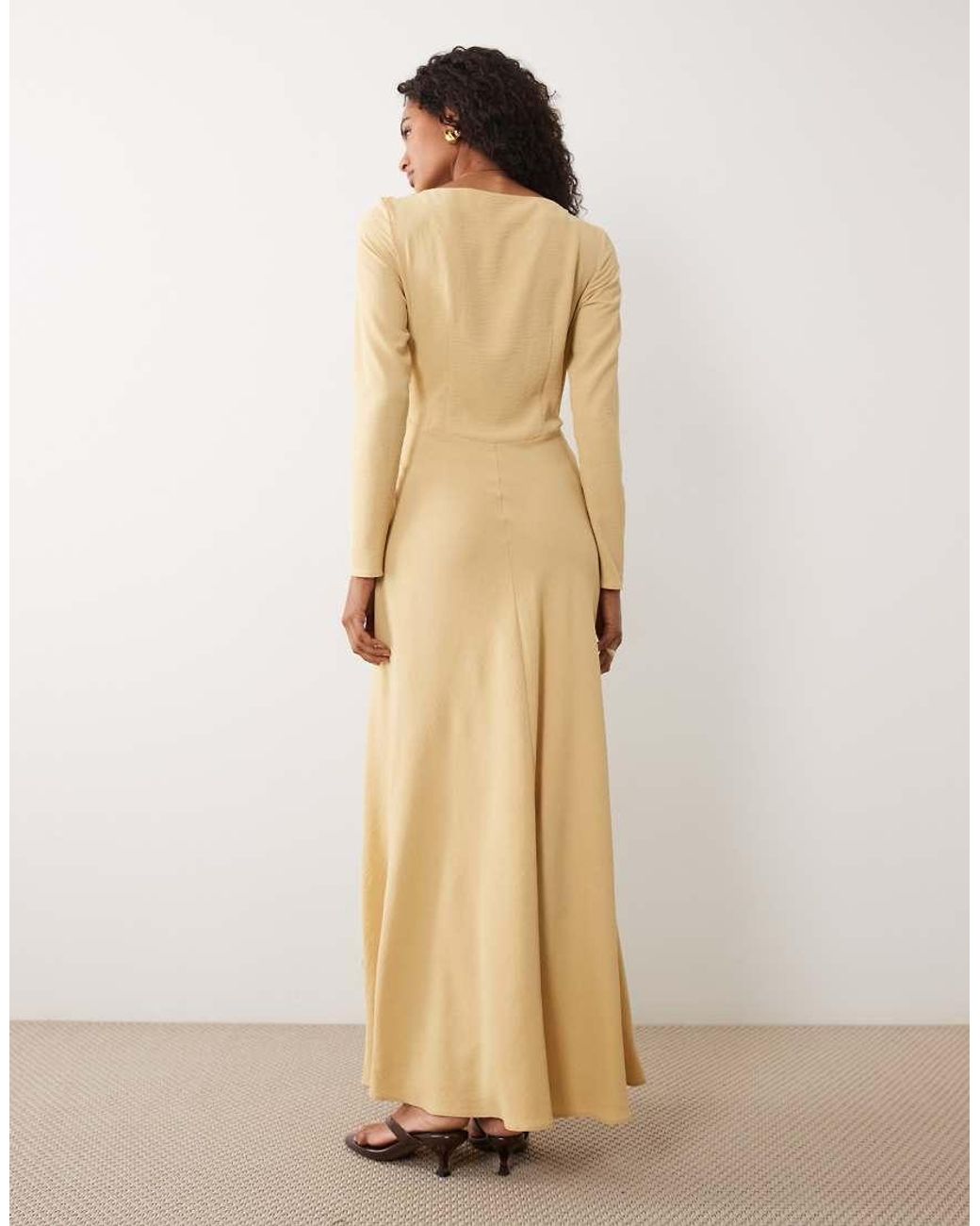 ASOS Natural Long Sleeve Full Hem Maxi Dress With Tie Detail
