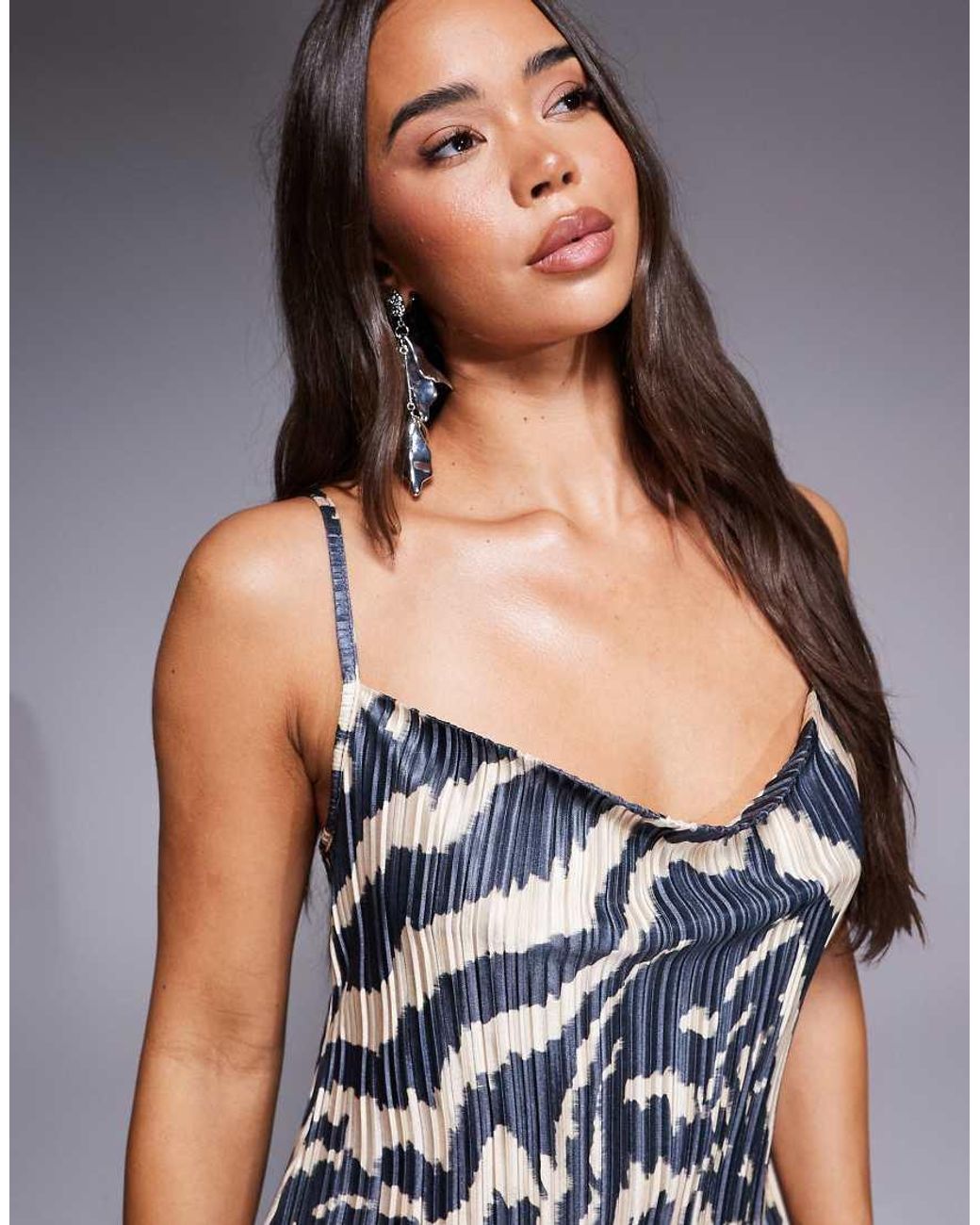 ASOS Blue Plisse Cami Cowl Scoop Mini Dress
